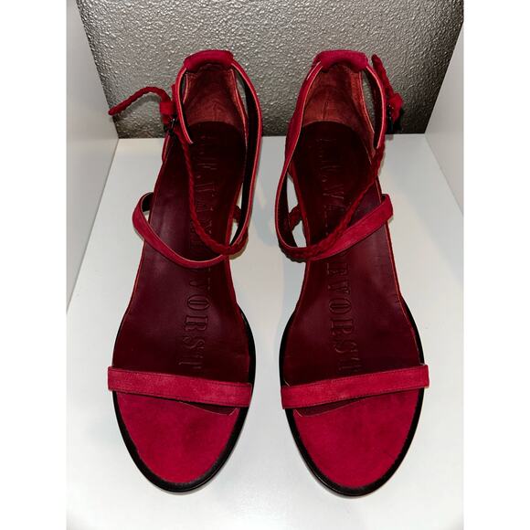 A F Vandevorst Edgy Punk Uptown Red Suede Braided Strappy Open Toe Block Heel - Picture 3 of 9